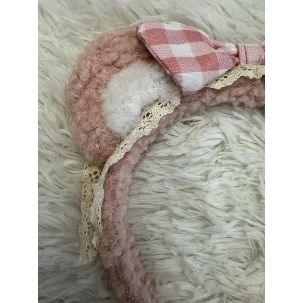 Pink Bear Ears Headband Cosplay Fuzzy Head Band Makeup Spa Costume